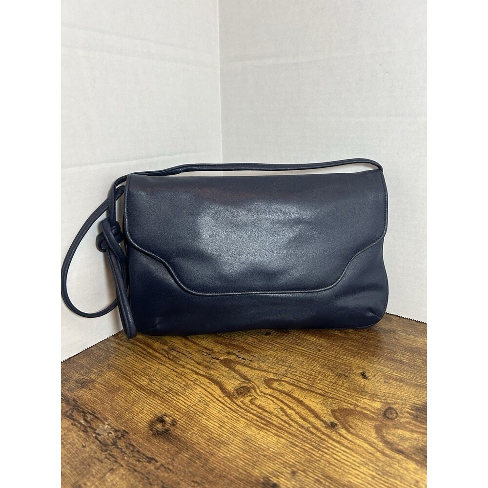 Vintage Navy Blue Shoulder Bag Clutch Purse Korea Snap Closure Retro Handbag Mod - Picture 14 of 14